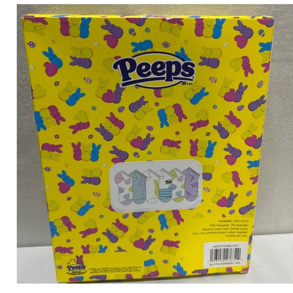 Peeps No Show Socks Kids Size 10-4 Multicolor Easter Bunny 6 Pair Pack Pastel